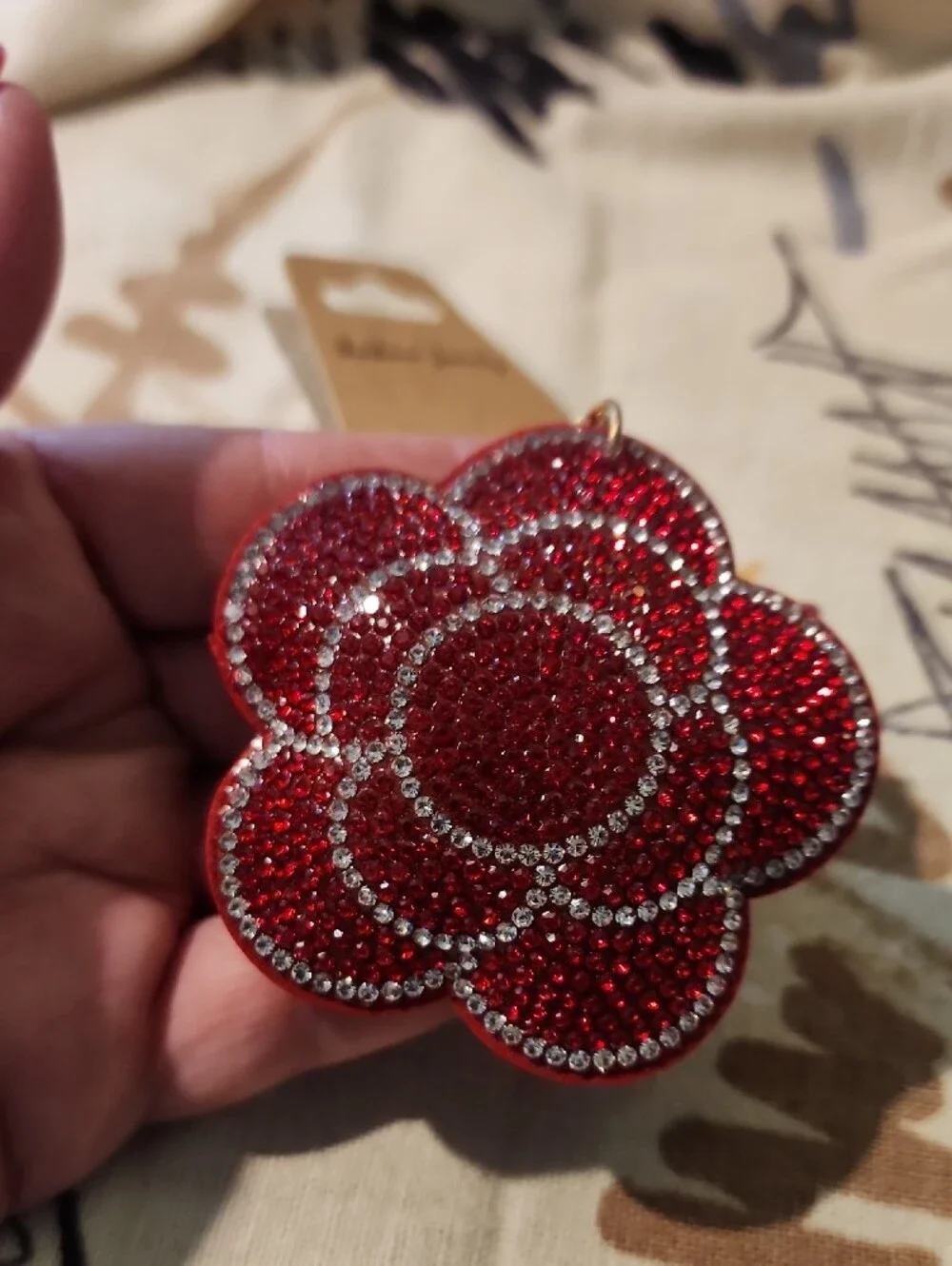Red Flower Key Chain With Tassle - Picture 3 of 6